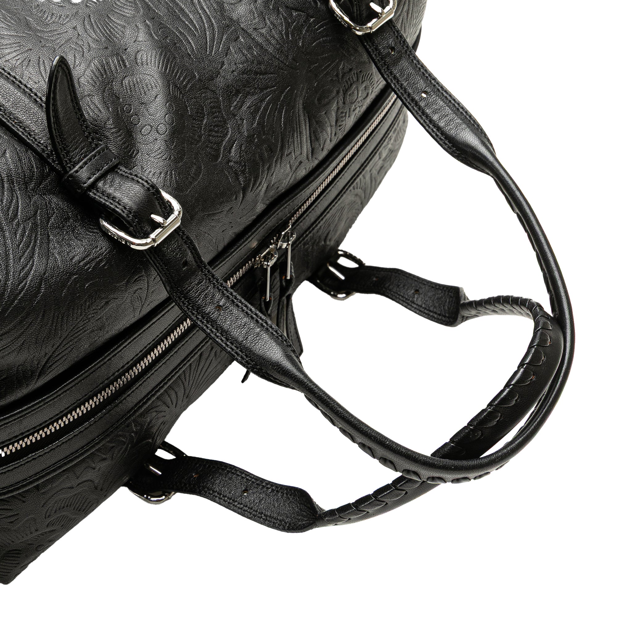 Embossed Leather Canela Boston Bag
