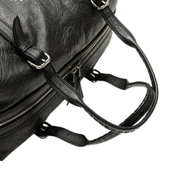 Embossed Leather Canela Boston Bag