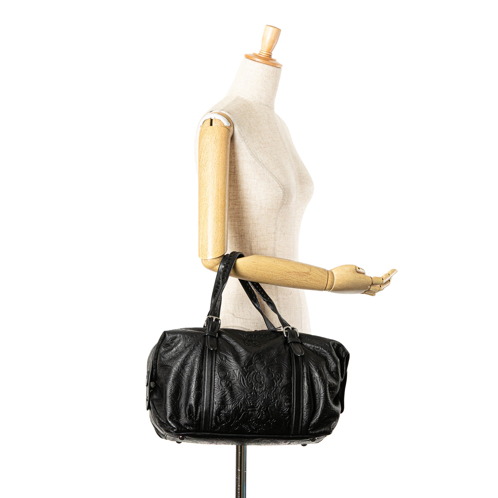 Embossed Leather Canela Boston Bag