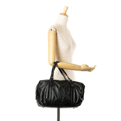 Embossed Leather Canela Boston Bag