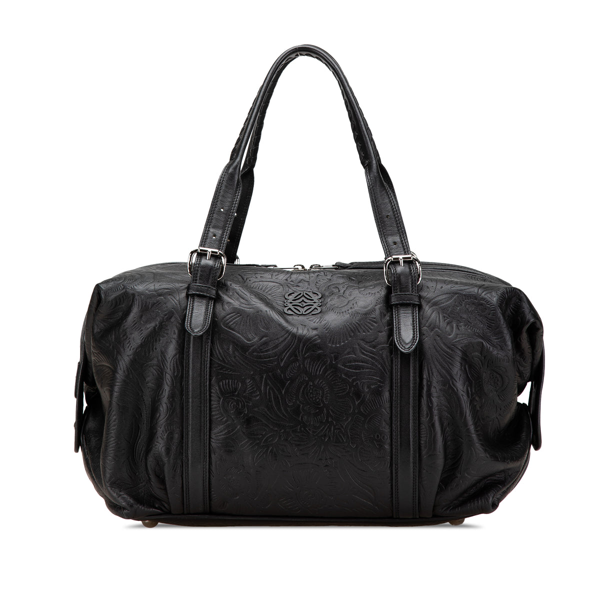 Embossed Leather Canela Boston Bag