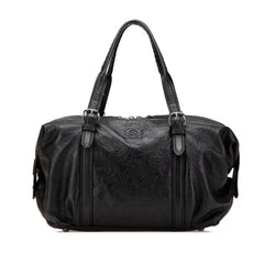 Embossed Leather Canela Boston Bag