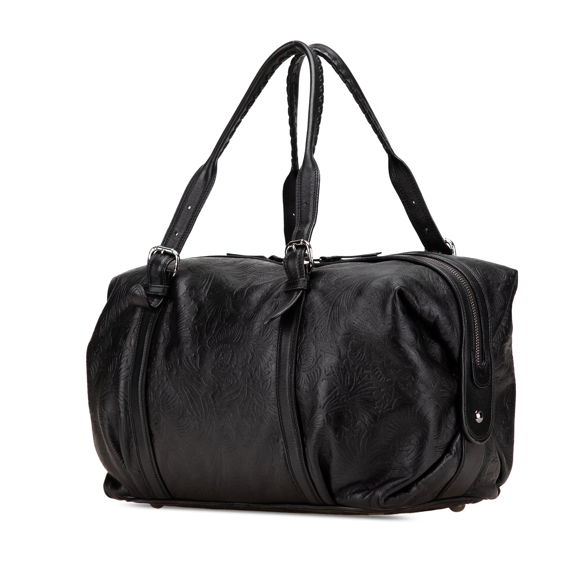 Embossed Leather Canela Boston Bag