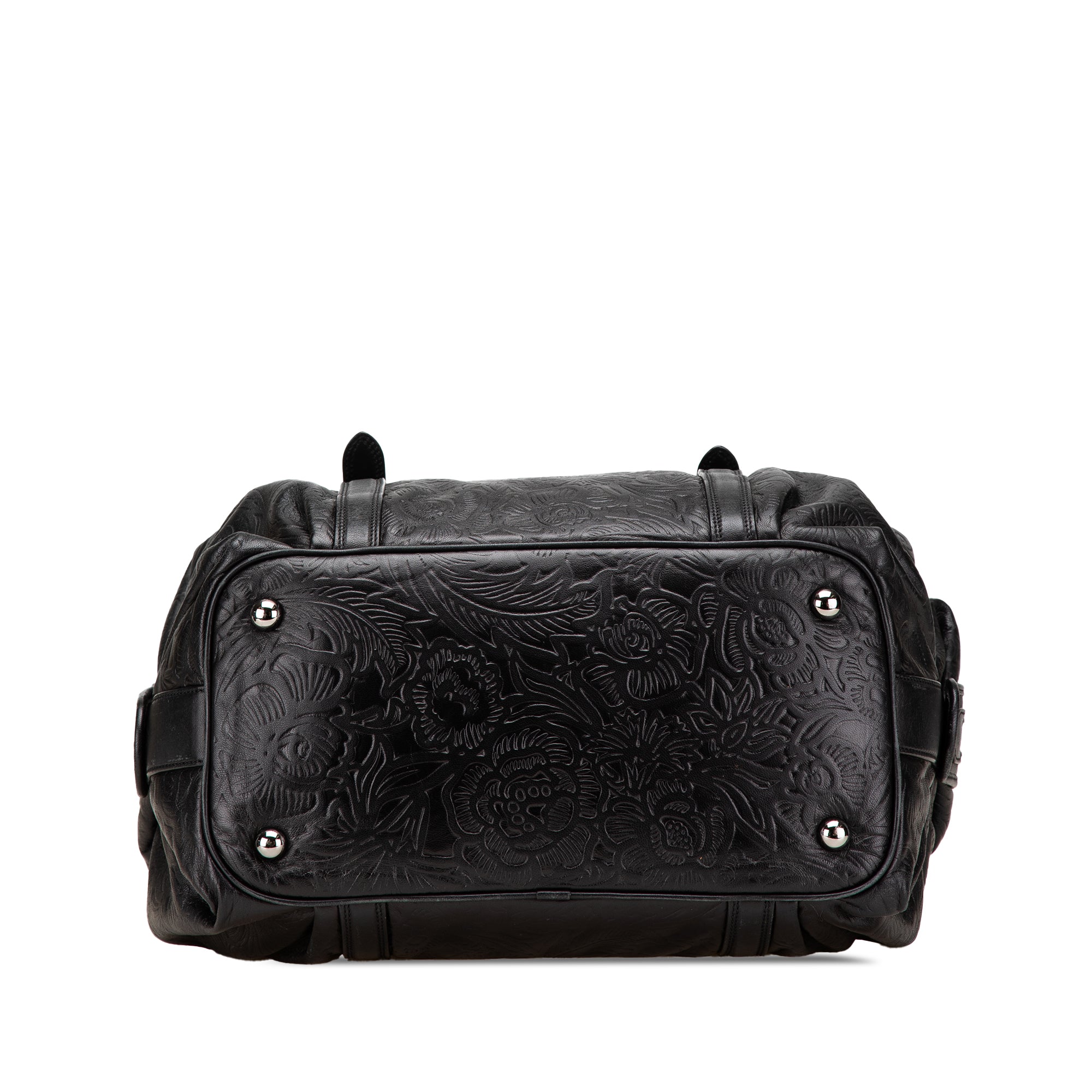 Embossed Leather Canela Boston Bag