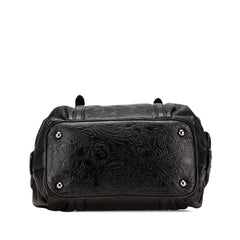 Embossed Leather Canela Boston Bag