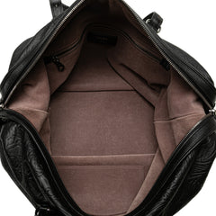 Embossed Leather Canela Boston Bag