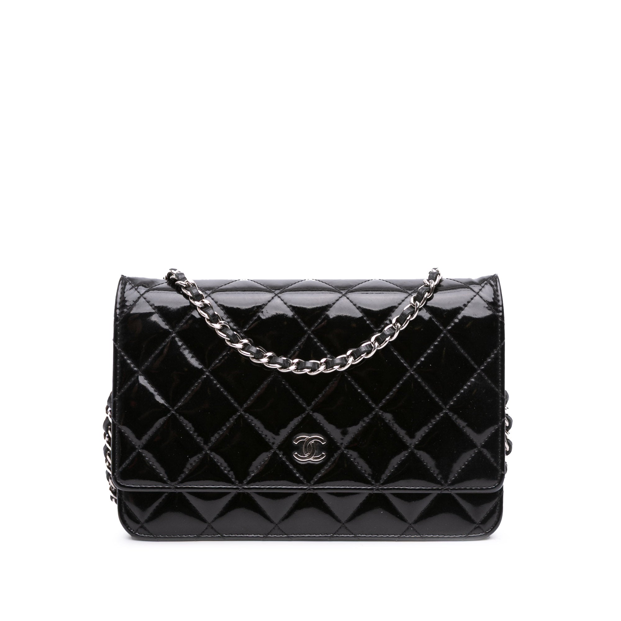 CC Quilted Patent Wallet On Chain