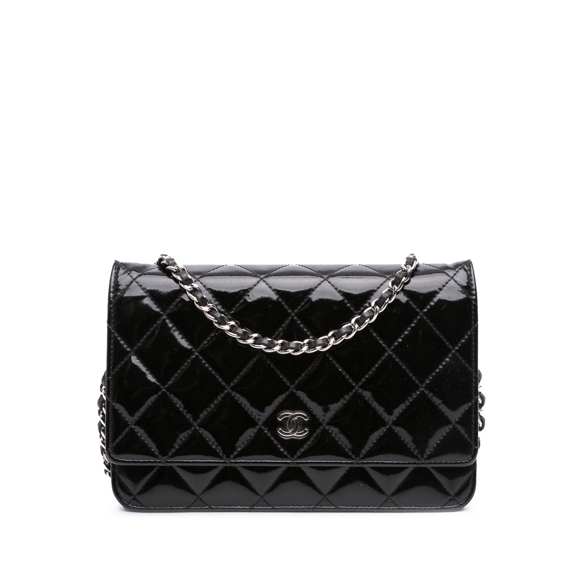 CC Quilted Patent Wallet On Chain