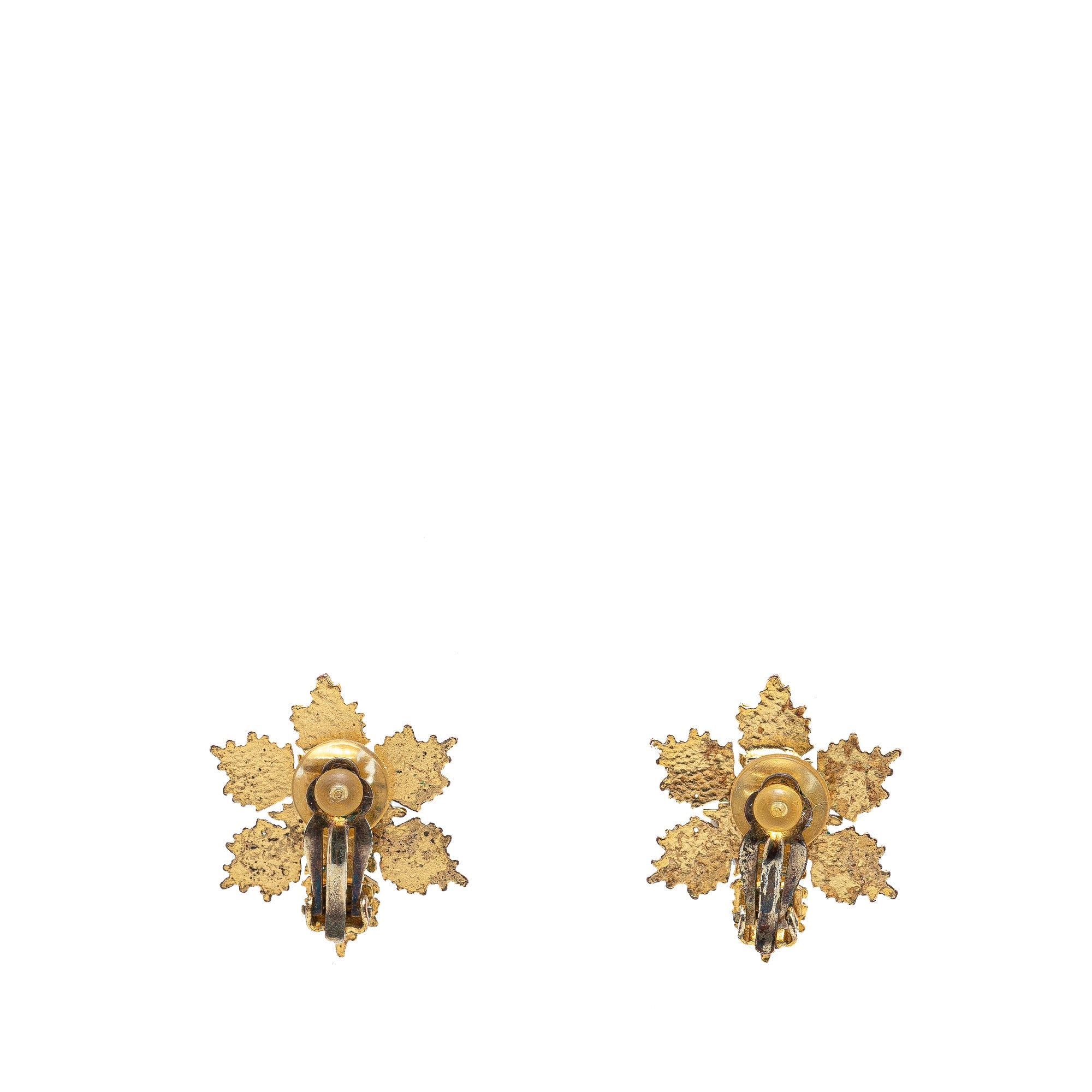 Gold Plated CC Snowflake Clip On Earrings