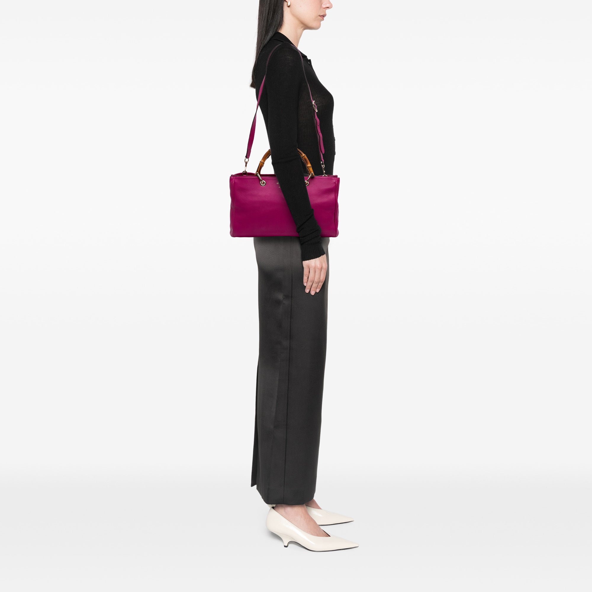 Medium Calfskin Bamboo Shopper Satchel