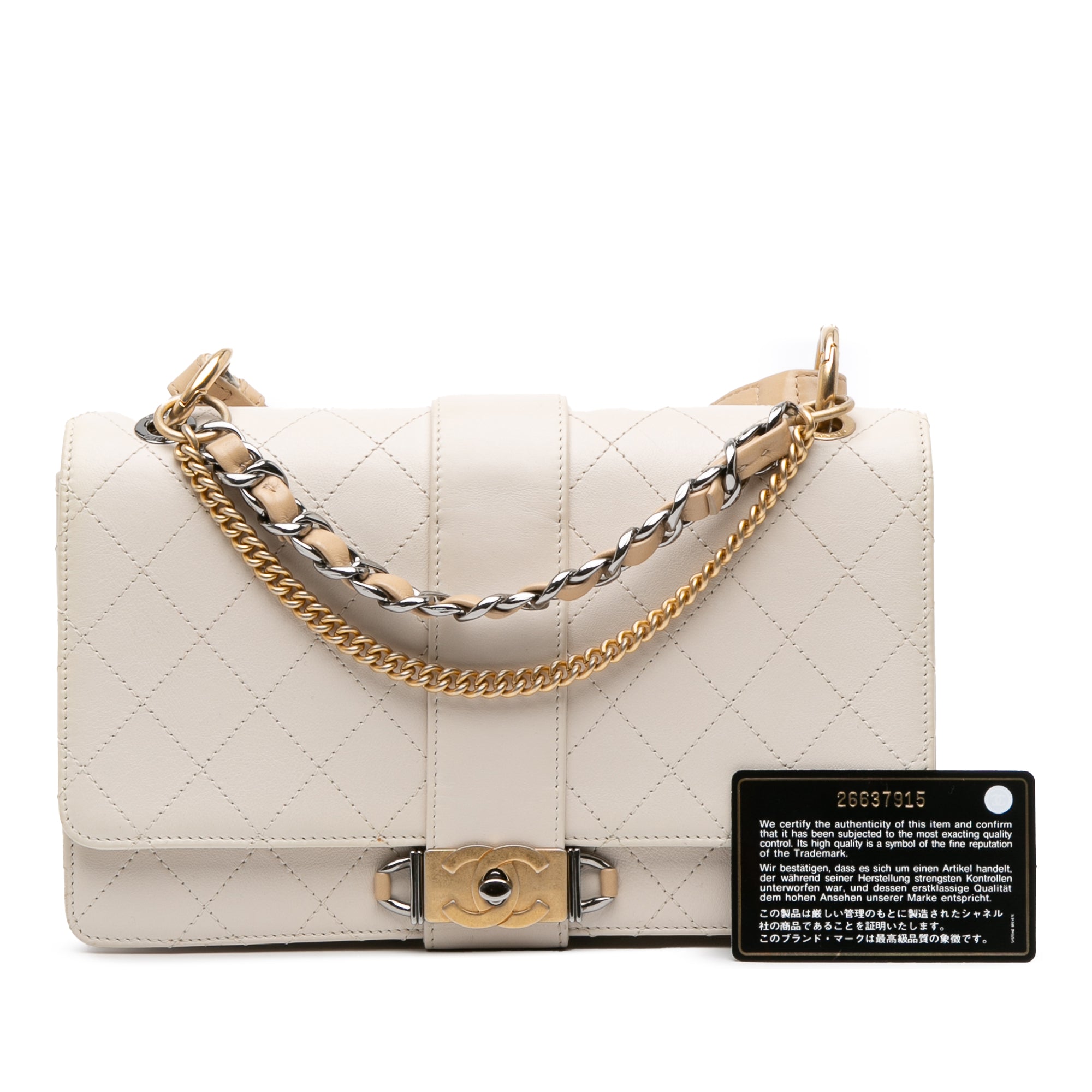 CC Stitched Calfskin Chain Flap