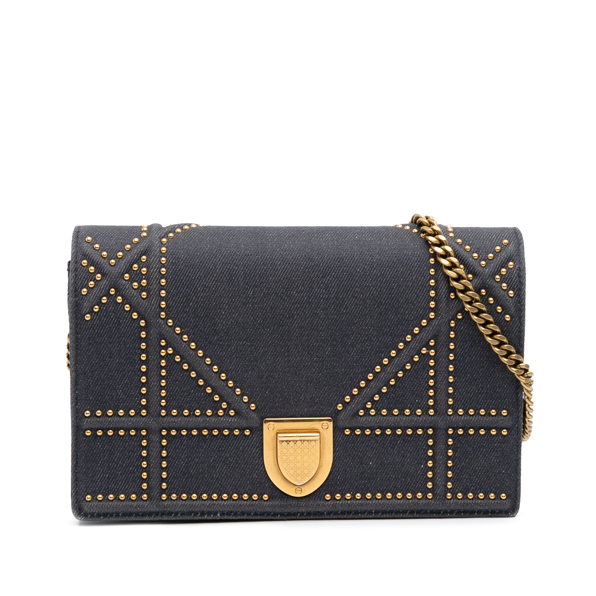 Studded Denim Diorama Wallet on Chain