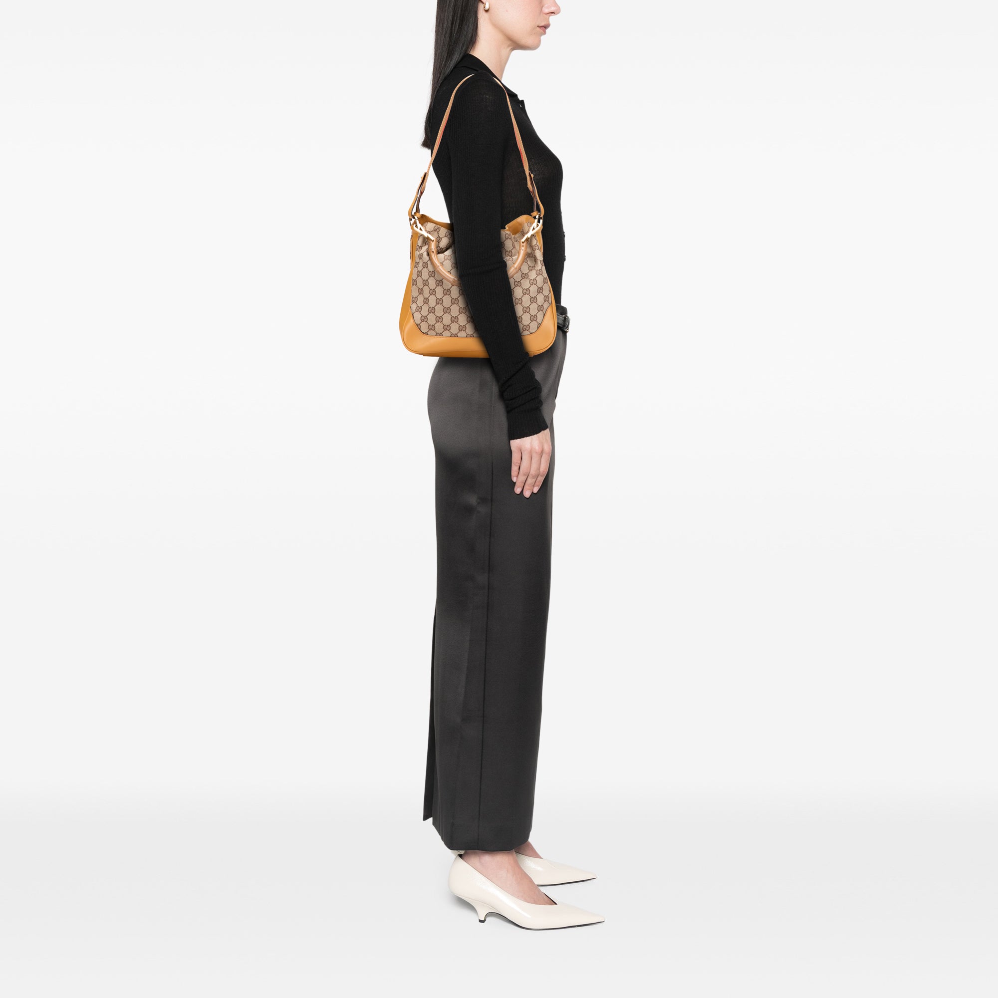 GG Canvas Bamboo Web Satchel