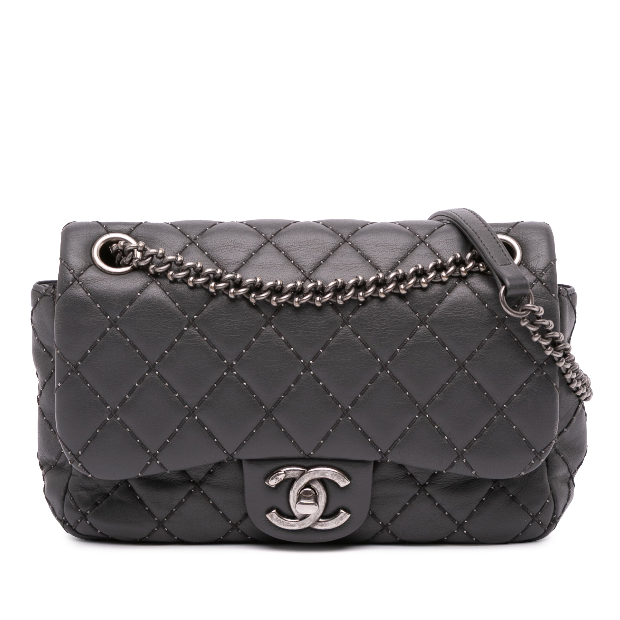 Quilted Lambskin Stitched Single Flap