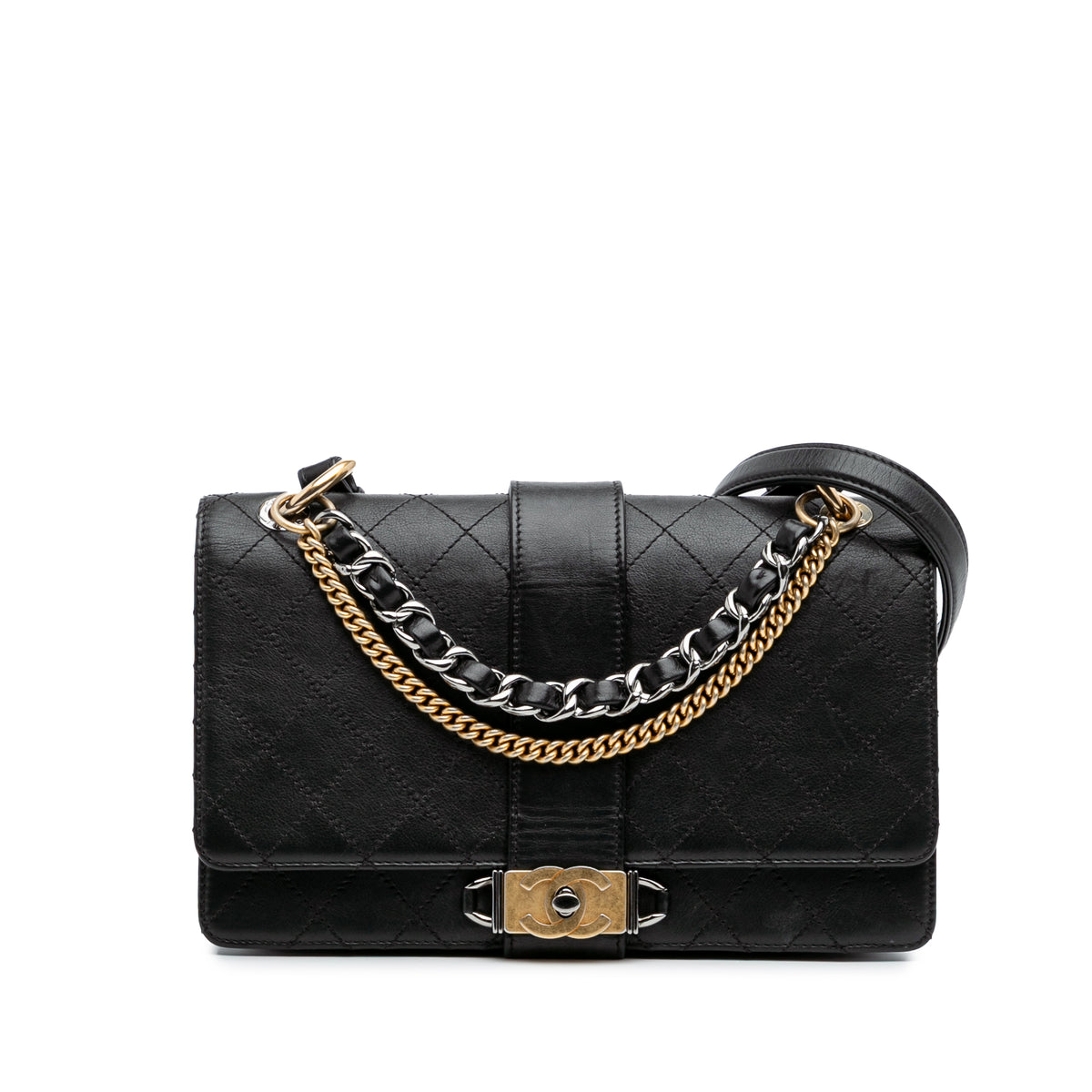 Quilted Calfskin Double Chain Top Handle Flap