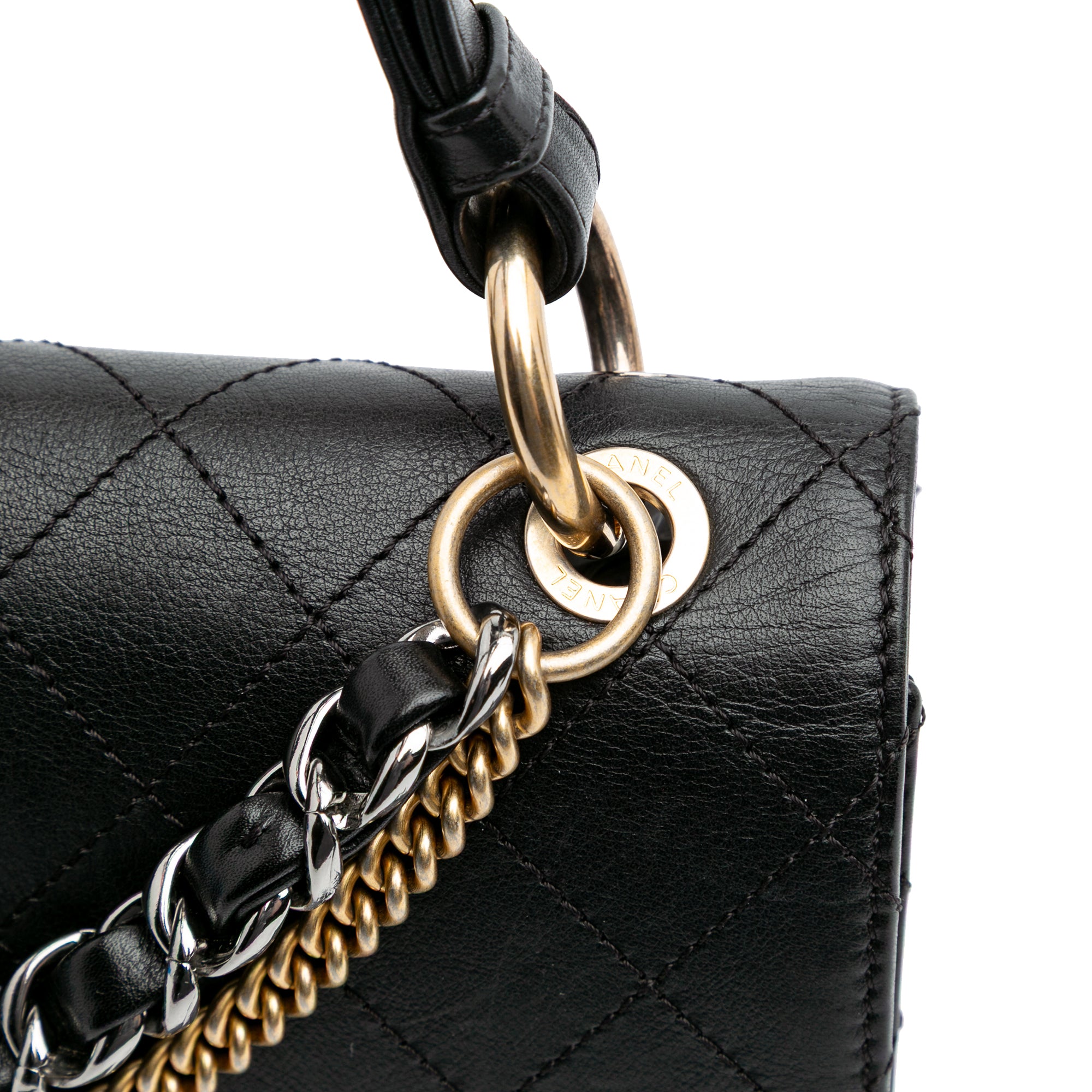 Quilted Calfskin Double Chain Top Handle Flap