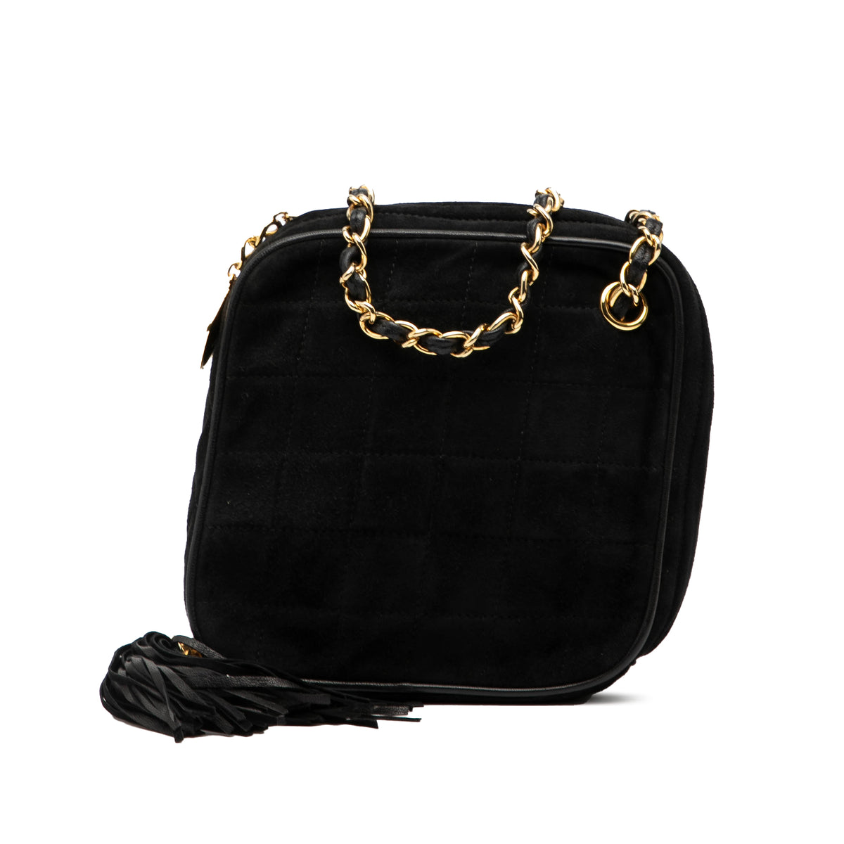 CC Quilted Suede Diamon Tassel Bag