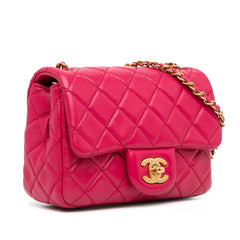 Mini Square Classic Lambskin Pearl Crush Single Flap