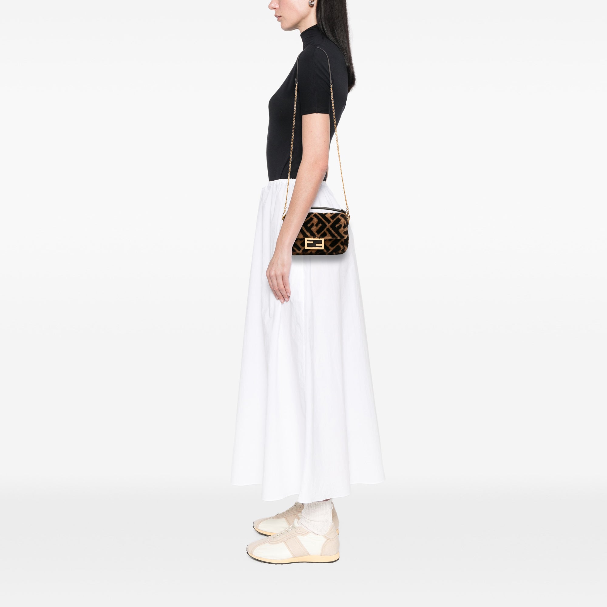 Mini Zucca Shearling Chain Baguette Satchel