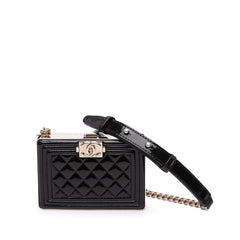 Quilted Patent Boy Box Minaudiere on Chain