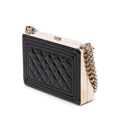Quilted Patent Boy Box Minaudiere on Chain