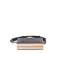 Quilted Patent Boy Box Minaudiere on Chain