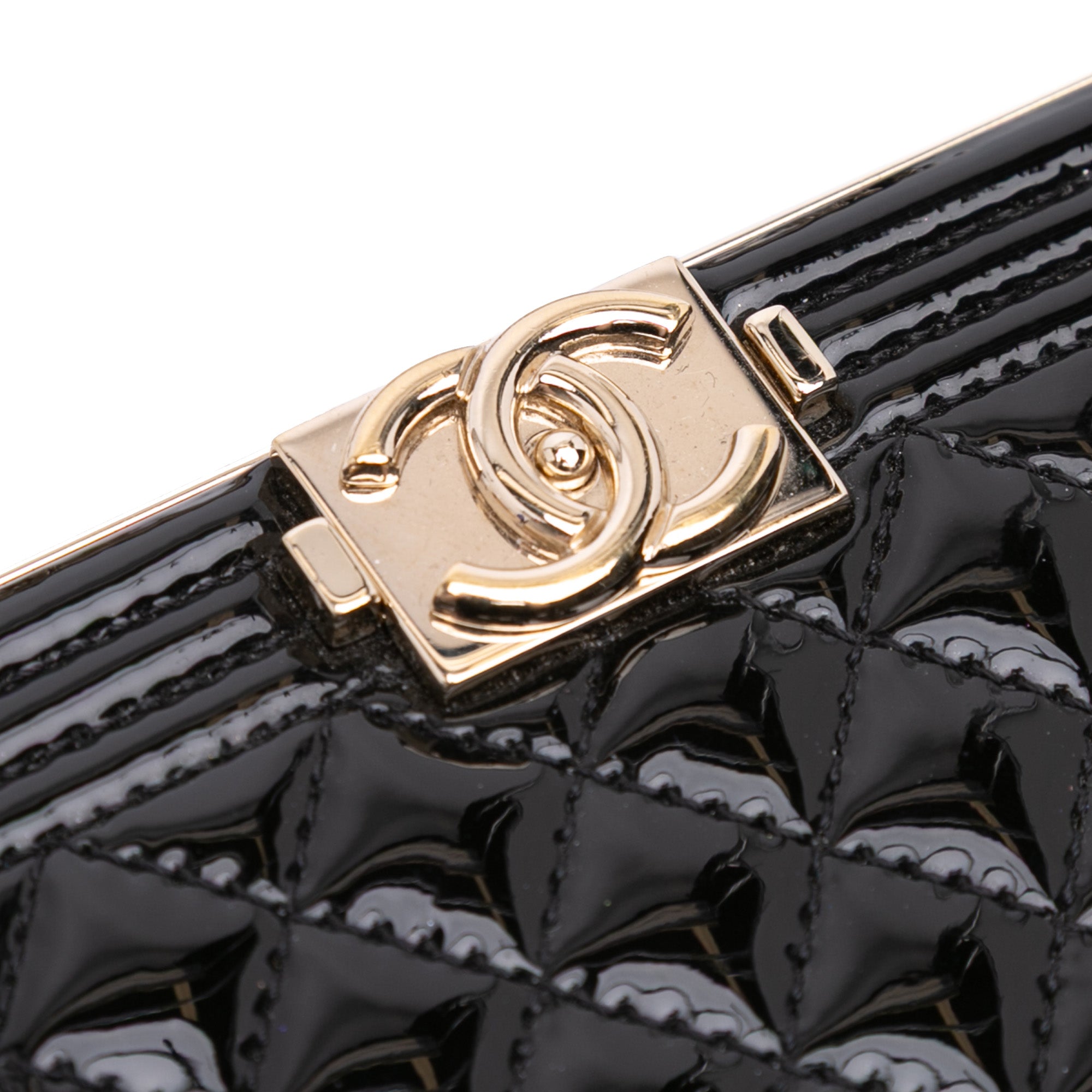 Quilted Patent Boy Box Minaudiere on Chain