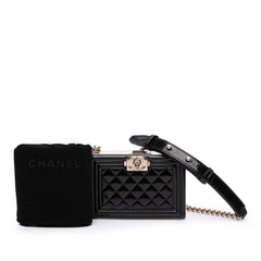 Quilted Patent Boy Box Minaudiere on Chain
