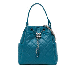 Quilted Caviar Drawstring Chain Bucket Bag