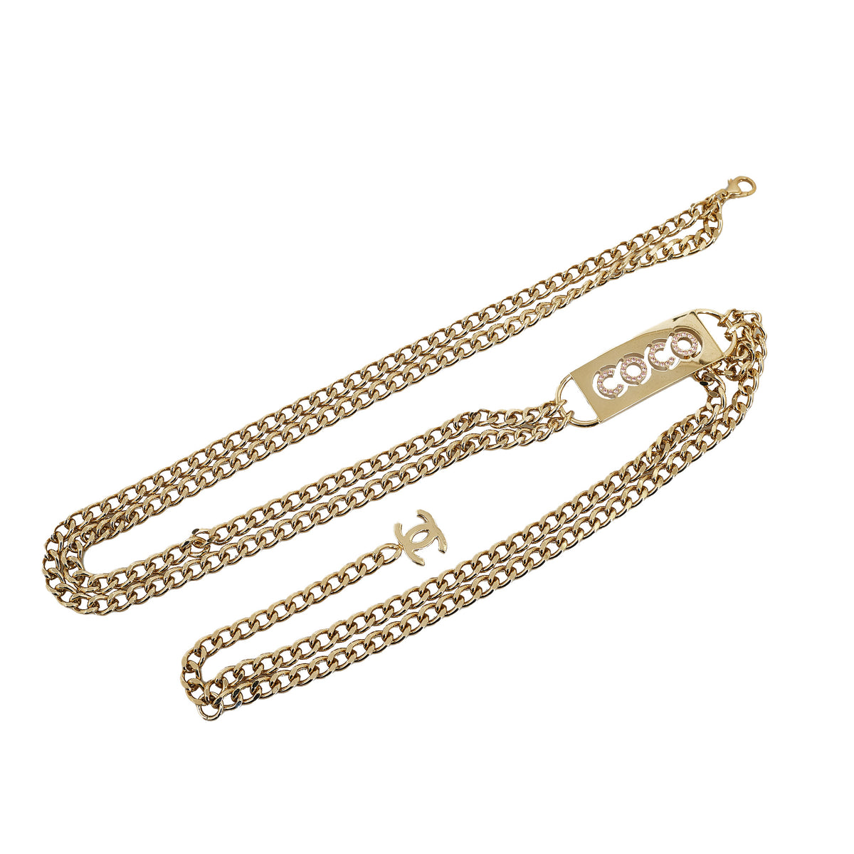 Rhinestone Coco Name Plate Chain-Link Belt