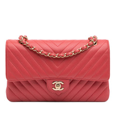 Medium Classic Chevron Lambskin Double Flap
