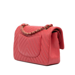 Medium Classic Chevron Lambskin Double Flap