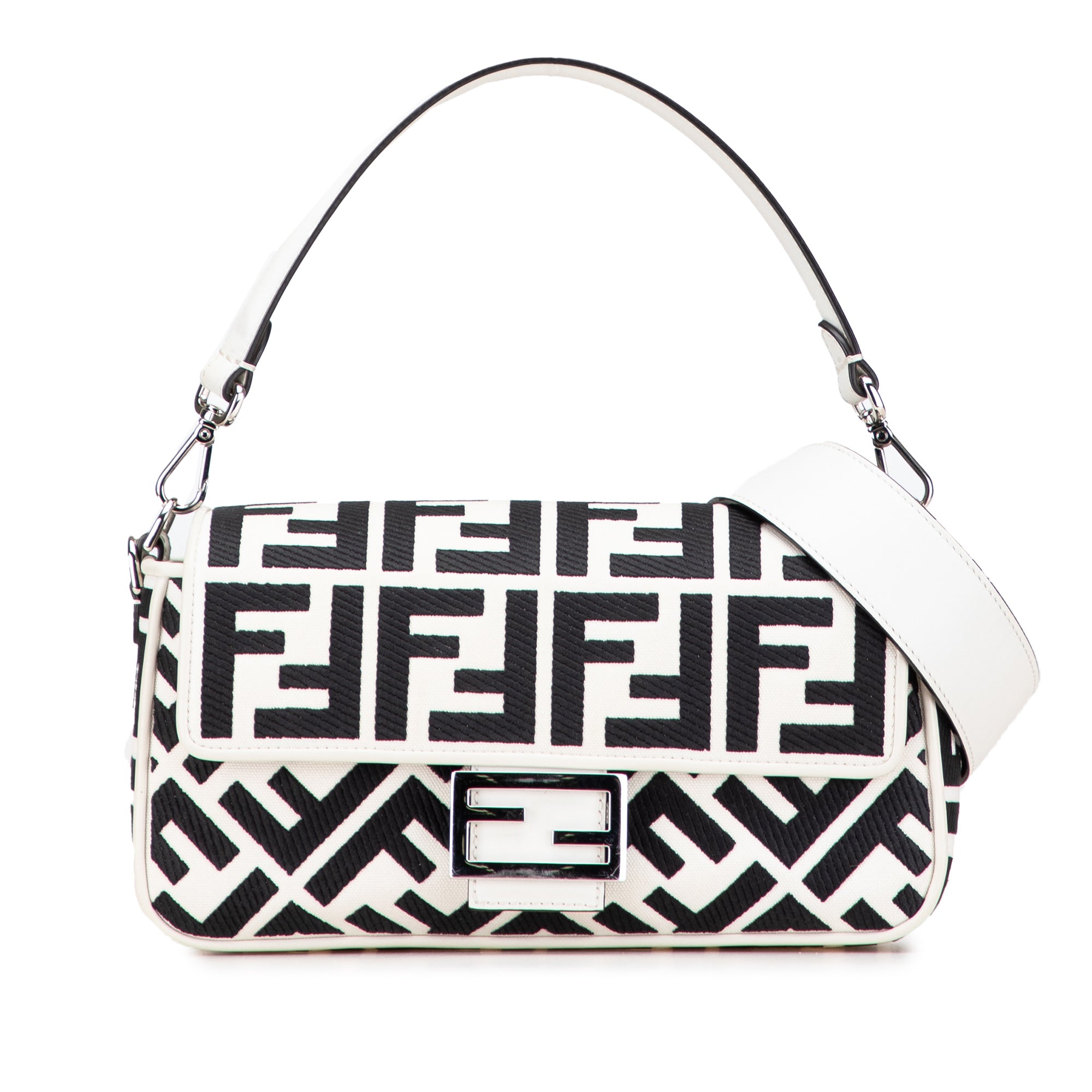 Zucca Embroidered Canvas Baguette Satchel