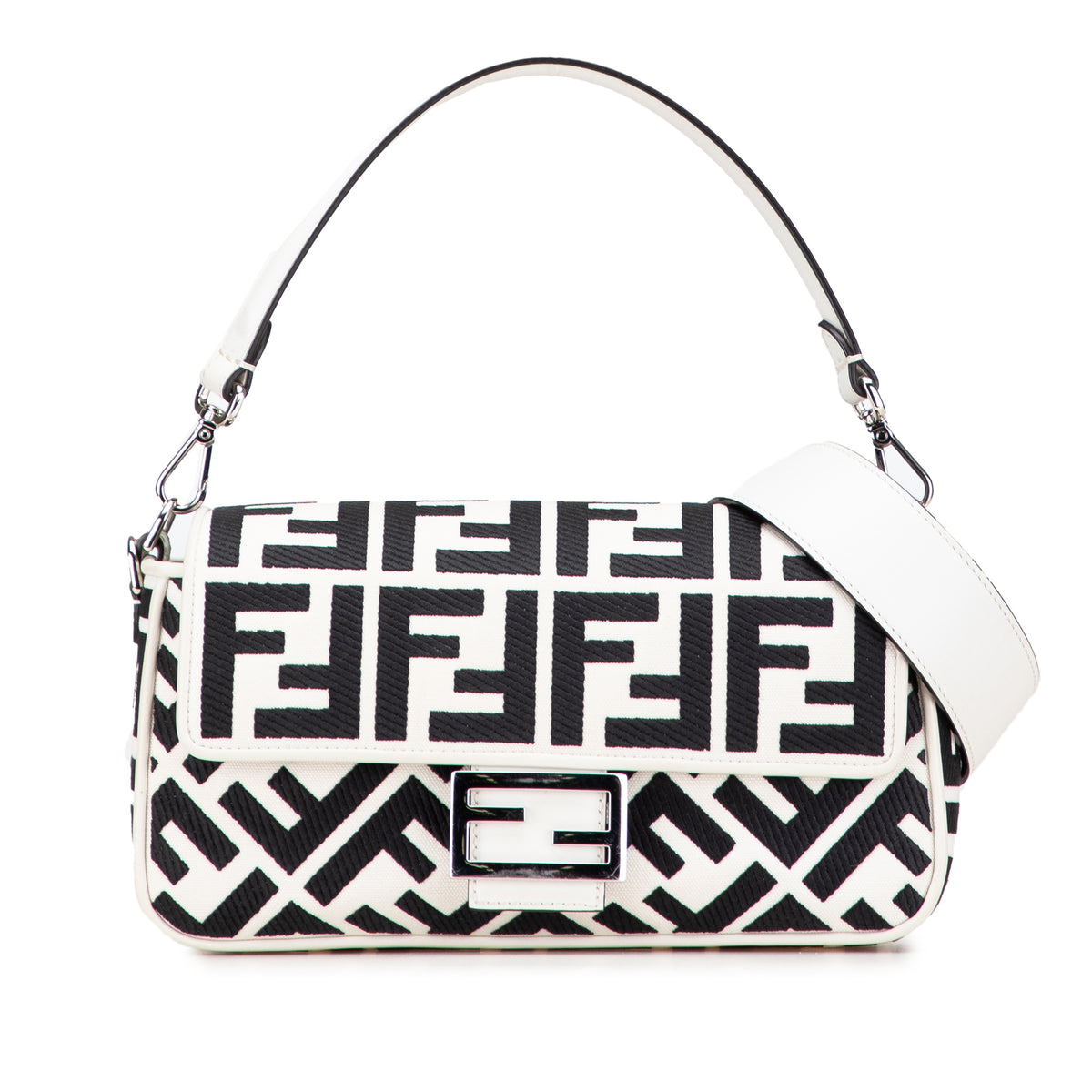 Zucca Embroidered Canvas Baguette Satchel