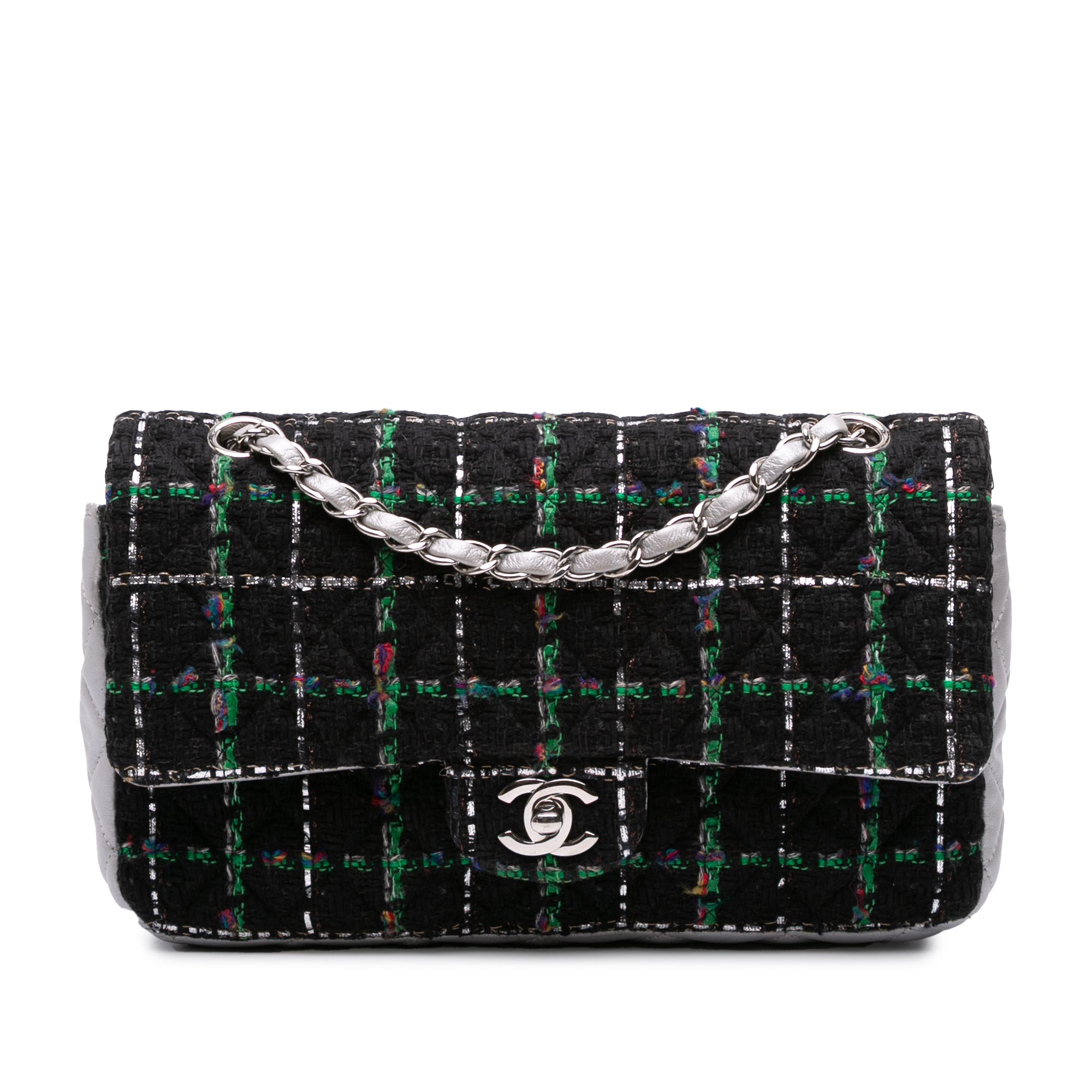 Medium Classic Quilted Tweed and Metallic Lambskin Double Flap