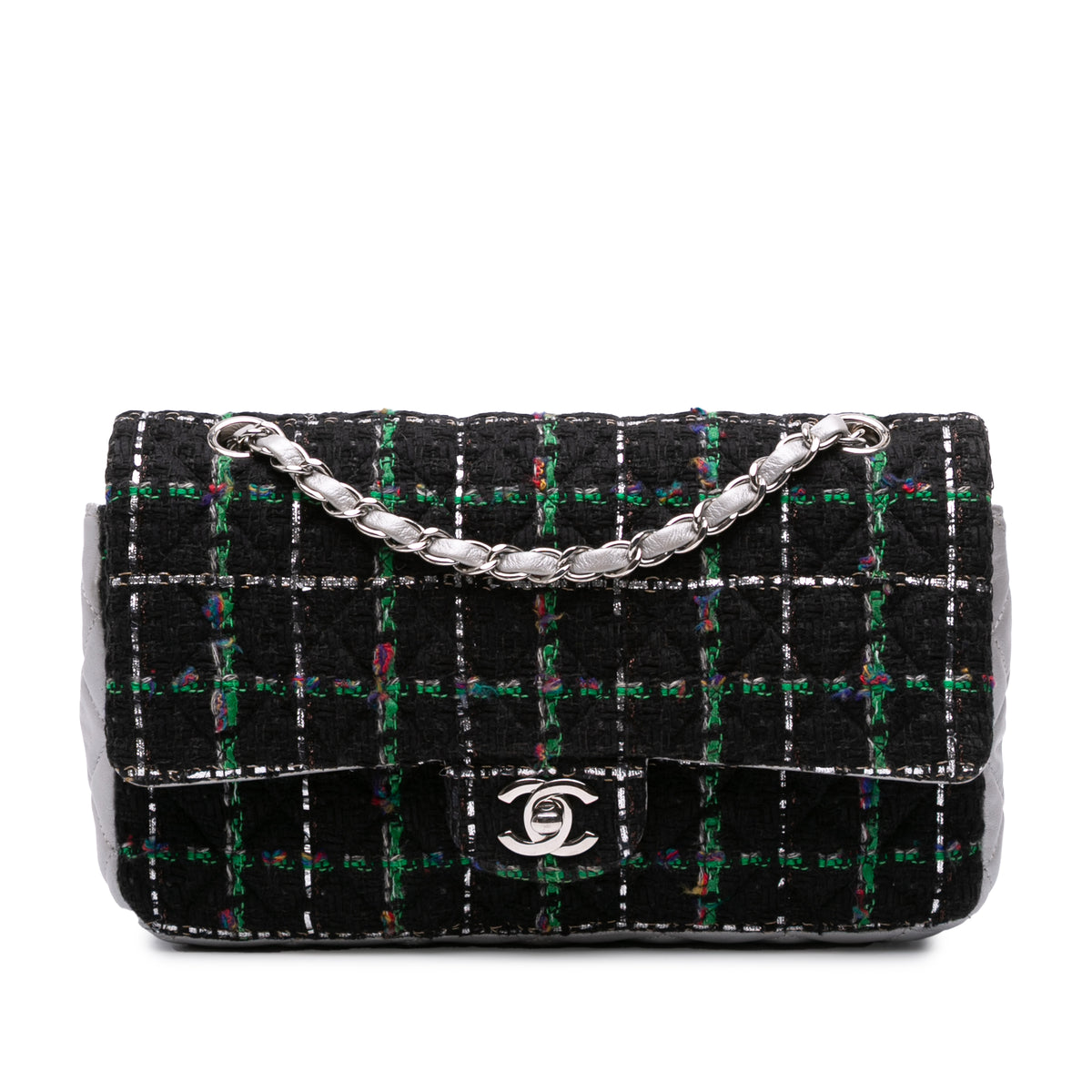 Medium Classic Quilted Tweed and Metallic Lambskin Double Flap