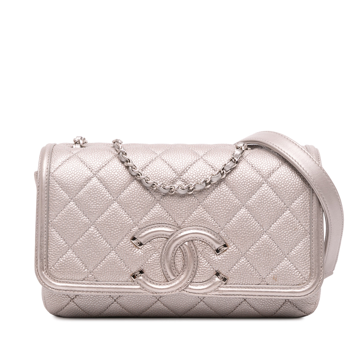 Small Metallic Caviar CC Filigree Flap