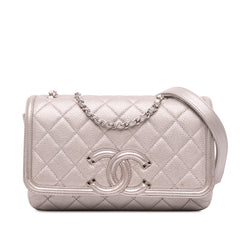 Small Metallic Caviar CC Filigree Flap