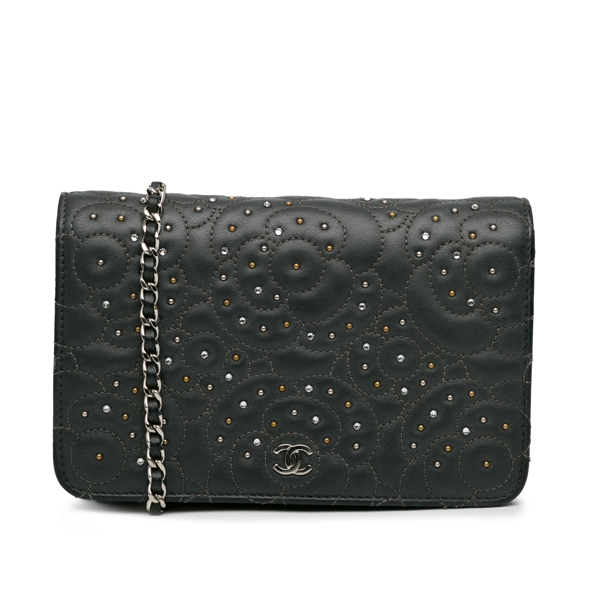 Studded Calfskin Camellia Wallet On Chain