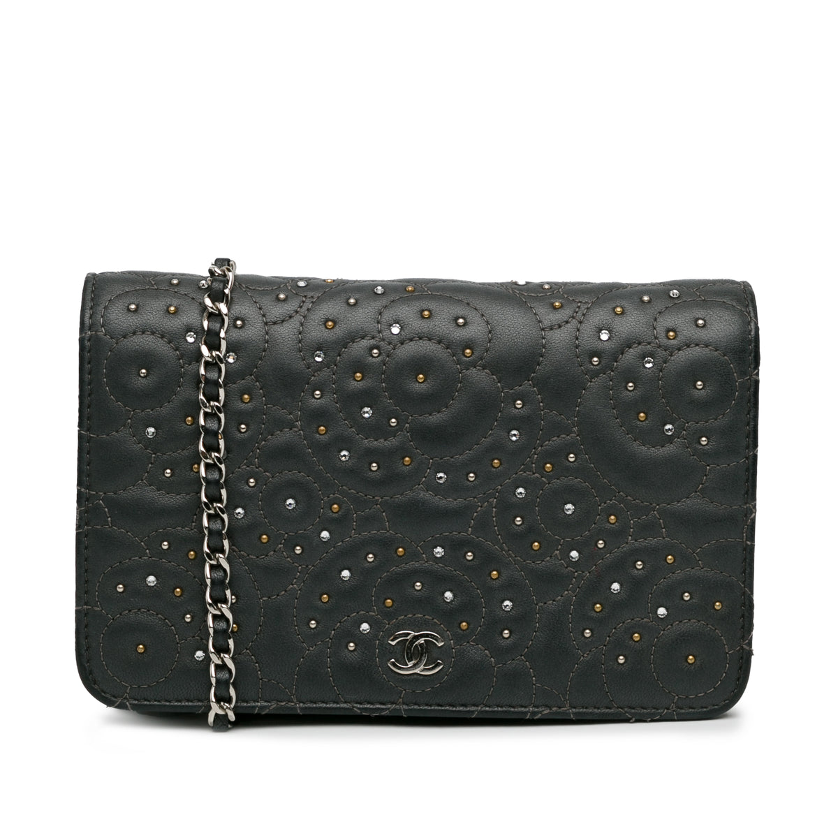 Studded Calfskin Camellia Wallet On Chain