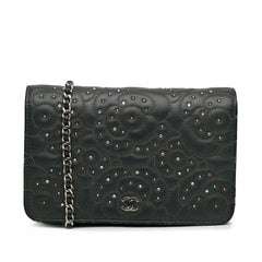 Studded Calfskin Camellia Wallet On Chain