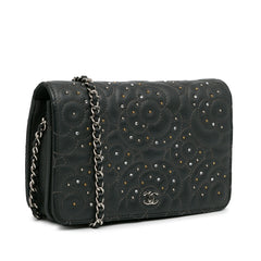 Studded Calfskin Camellia Wallet On Chain