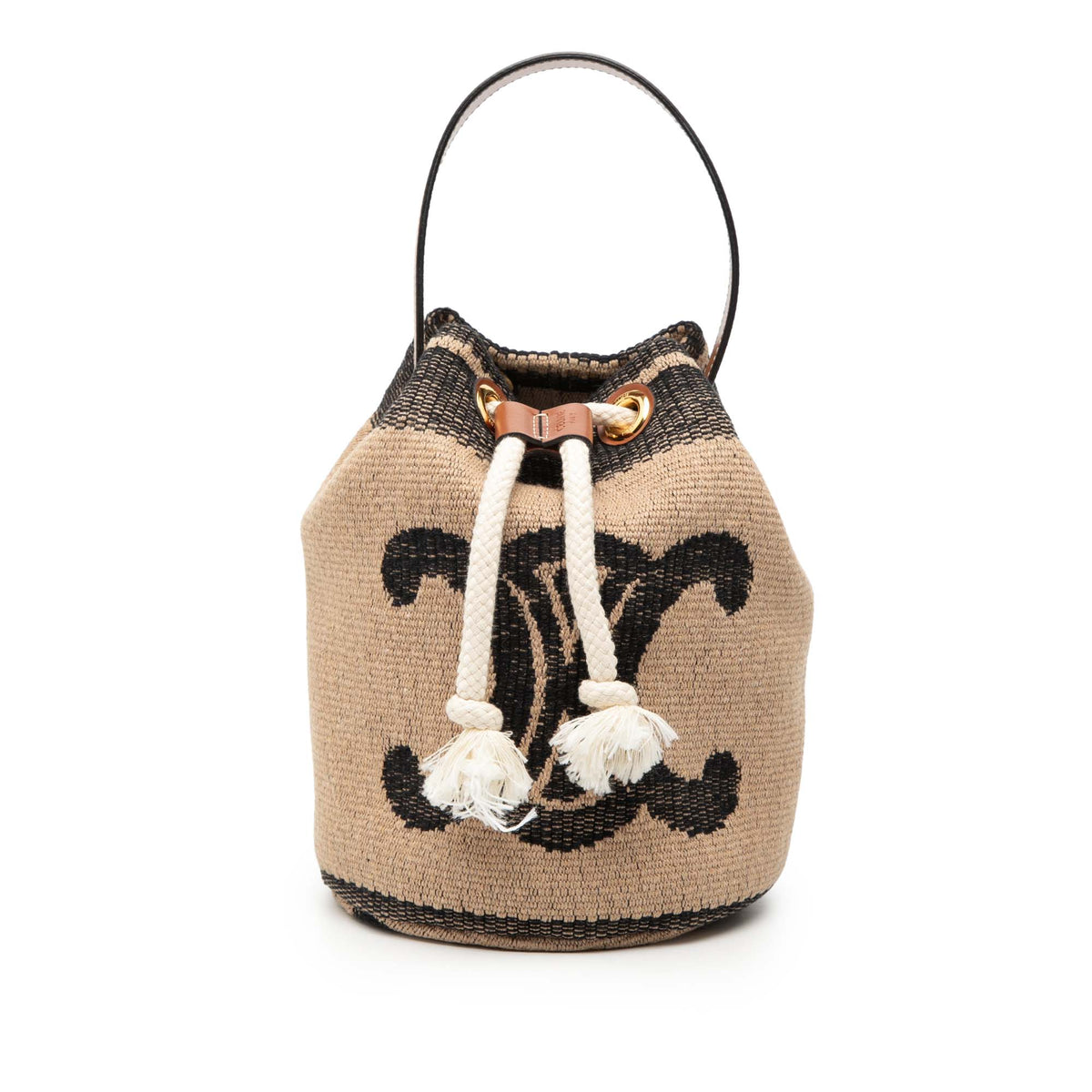 Small Triomphe Raffia Drawstring Bucket Bag