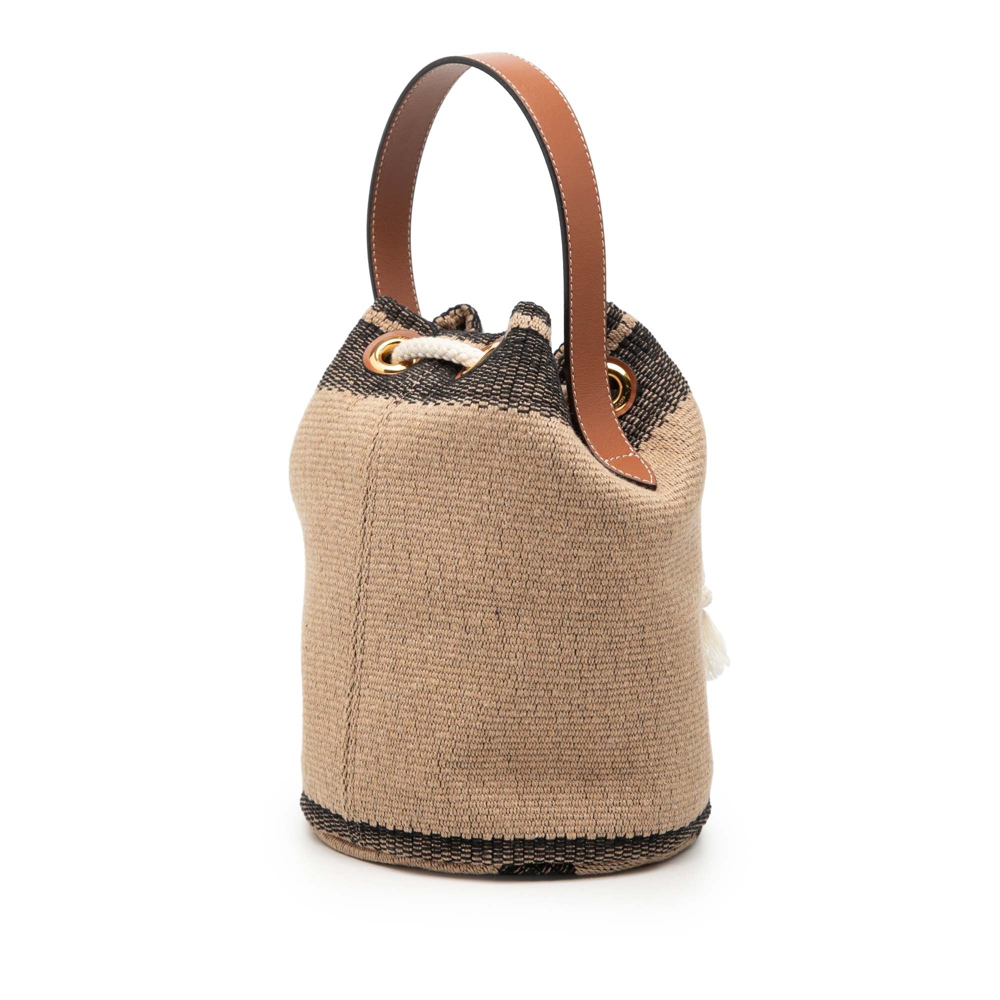Small Triomphe Raffia Drawstring Bucket Bag