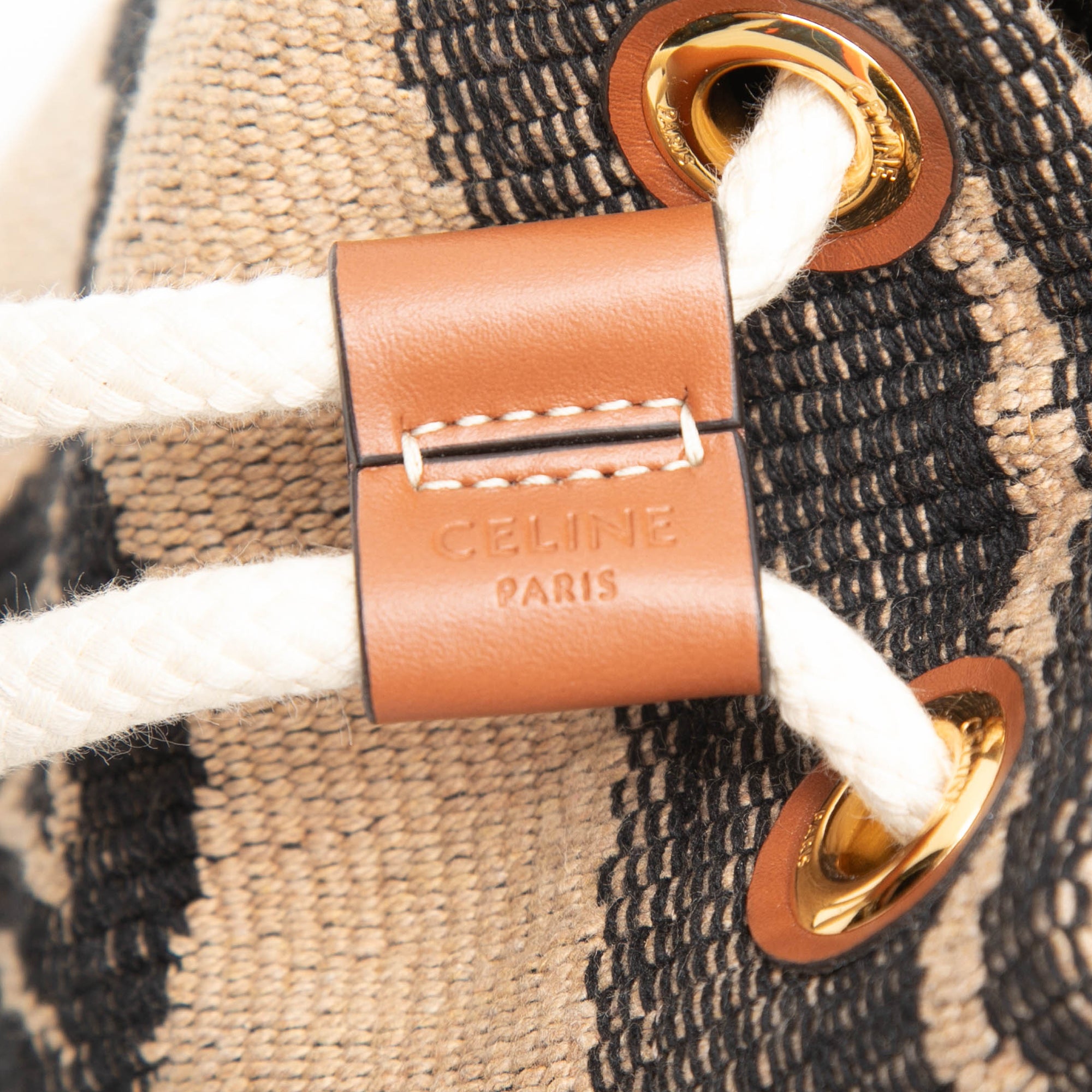 Small Triomphe Raffia Drawstring Bucket Bag