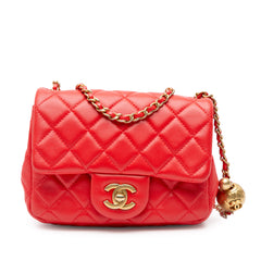 Mini Square Classic Lambskin Pearl Crush Single Flap