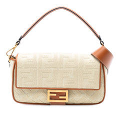 Zucca Embroidered Raffia Baguette Satchel