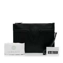 V Logo Leather Clutch