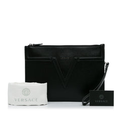 V Logo Leather Clutch