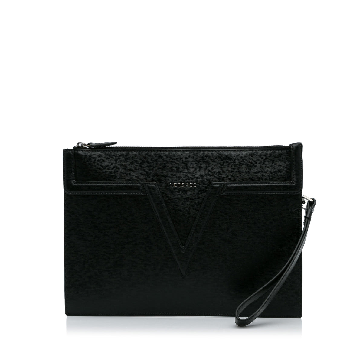 V Logo Leather Clutch